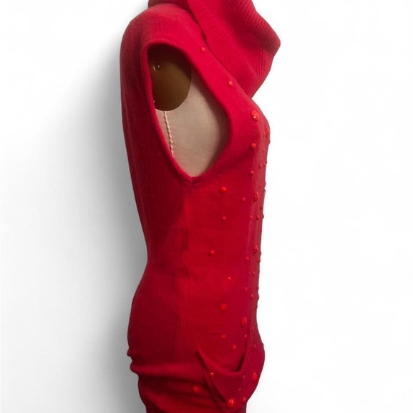 Vintage Chanel coral cashmere Cowl Neck Sweater dress stone embellishments - Picture 4 of 10